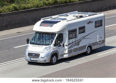 Frankfurt Germany - March 30 2017: Luxury Carthago motorhome on the highway A5 direction south in Germany