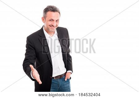 Friendly Businessman Or Entrepreneur Giving Hand For Handshake