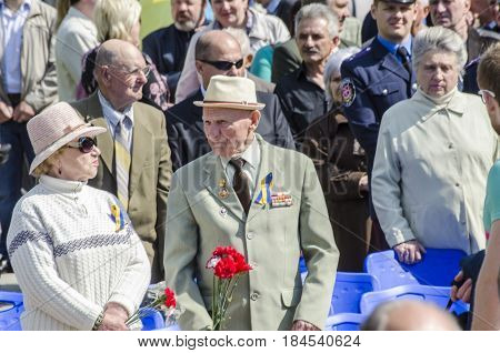 Lutsk , Ukraine, MAY 9, 2014: Victory Day the 9th of May people column