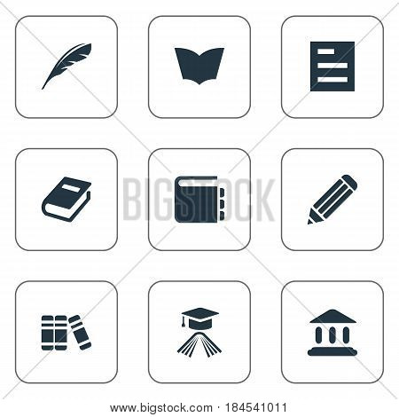 Vector Illustration Set Of Simple Knowledge Icons. Elements Library, Tasklist, Journal And Other Synonyms Document, Academy And Library.