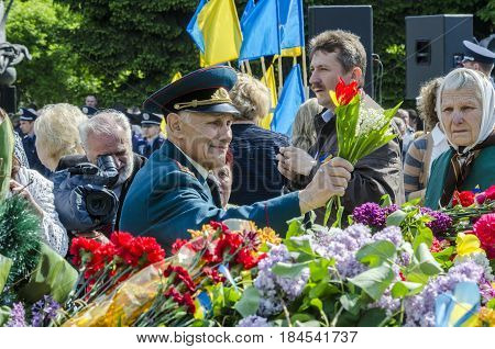 Lutsk , Ukraine, MAY 9, 2014: Victory Day the 9th of May people column