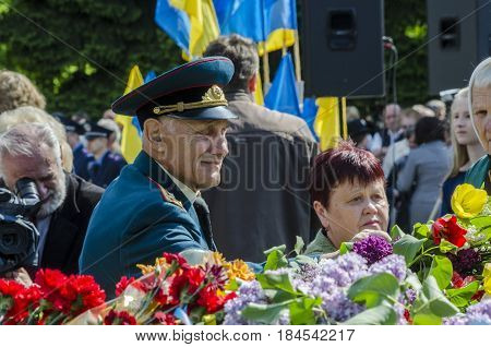 Lutsk , Ukraine, MAY 9, 2014: Victory Day the 9th of May people column