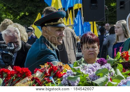 Lutsk , Ukraine, MAY 9, 2014: Victory Day the 9th of May people column