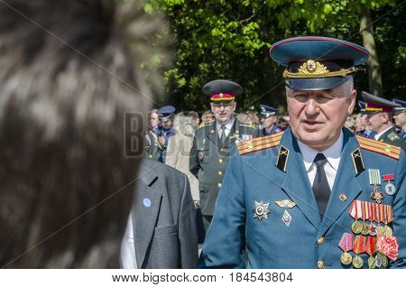 Lutsk , Ukraine, MAY 9, 2014: Victory Day the 9th of May people column