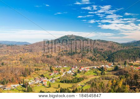 Beautiful town of Lokve in Gorski kotar, Croatia, in autumn, panoramic view