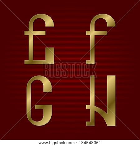Presentable gold font. E, F, G, H isolated golden letters.