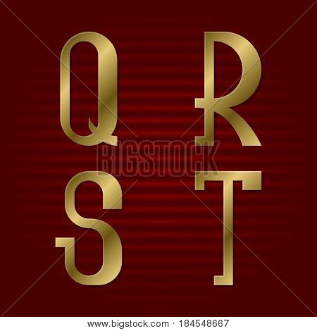 Presentable gold font. Q, R, S, T isolated golden letters.