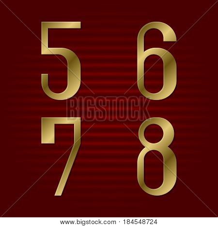 Five, six, seven, eight isolated golden numbers. Presentable gold font.