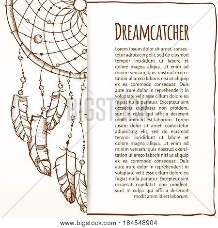 Vector illustration. Ethnic totem Dreamcatcher. Doodle. invitation with Dreamcatcher