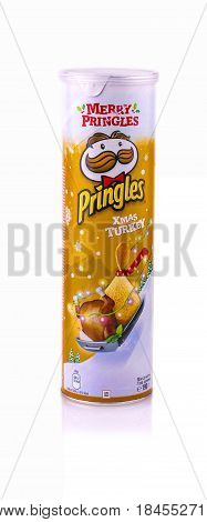Russia Kamchatka - April 30 2017: Pringles is a brand of potato owned by the Kellogg Company. of potato snack chips sold in 140 countries with yearly sales of more than US 1.4 billion dollars.