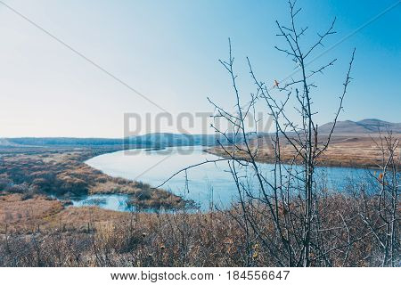 A Moutain Landscape With A River ,lake In Forest In Inner Mongolia Hulunbeier