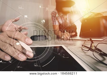 Brainstrom Teamwork Meeting Conceptbusinessman Using Mobile Phone And Digital Tablet And Laptop Comp
