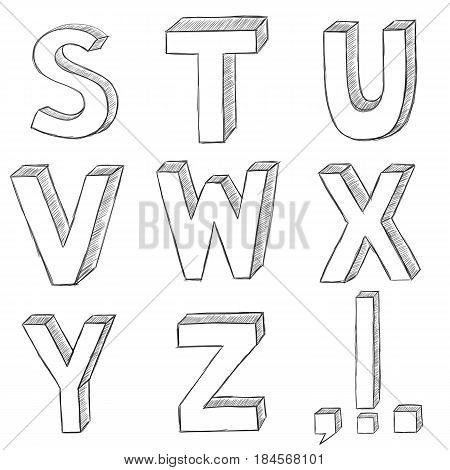 Hand drawing vector letters, alphabet sketch. Vector illustration