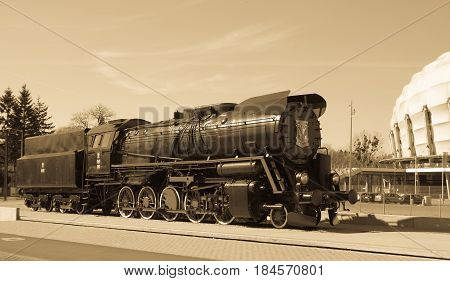 Poland, Poznań -march 26, 2017. Steam Locomotive With Logo Lech Poznan.