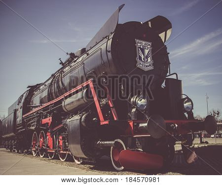 Poland, Poznań -march 26, 2017. Steam Locomotive With Logo Lech Poznan.