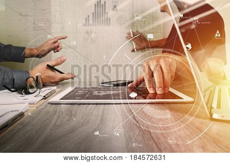Brainstrom Teamwork Meeting Conceptbusinessman Using Mobile Phone And Digital Tablet And Laptop Comp