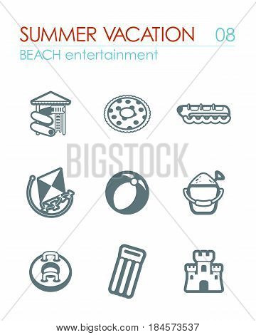 Beach entertainment outline vector icon set. Summer time. Vacation eps 10