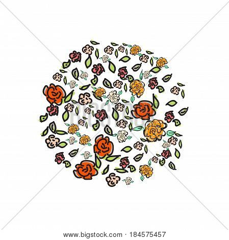 abstraction with flowers, red roses on white background, flowers in a circle, flower composition