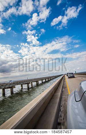 driving across lake pontchartrain causeway near new orleans