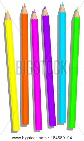 Crayons - fluorescent colored pencils for luminous, glowing and dynamically vibrant artworks - isolated vector illustration on white background.
