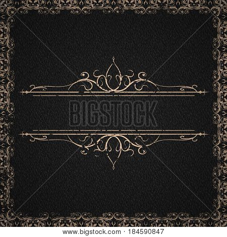 Vintage retro ornament template of frame. Decorative border on old textured leather background. Stock vector illustration.