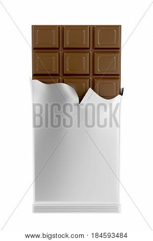Milk chocolate bar in silver foil isolated on white background, 3D illustration
