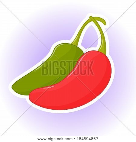 Colorful abstract background with red and green hot chili peppers or jalapeno. Poster, sticker or symbol in simple cartoon style for Cinco de Mayo. Vector illustration. Holiday Collection.