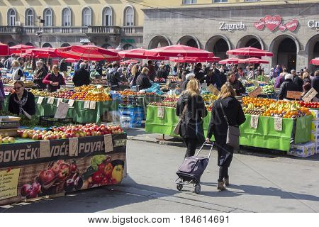 ZAGREB/CROATIA-MARCH 14: Dolac Marketplace in Zagreb. It is the largest and most famous market in the very center of the city on March 14 2017 in Zagreb Croatia.