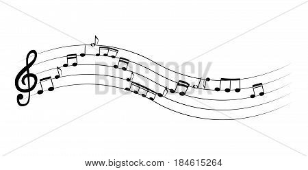 Set of musical notes on five-line clock notation without a feature. Treble clef. Vector Illustration. EPS10