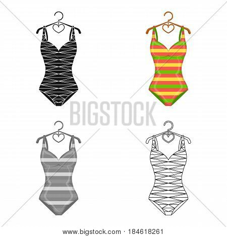 Bright striped swimsuit in the colors of the rainbow. Beach female form.Swimcuits single icon in cartoon style vector symbol stock web illustration.