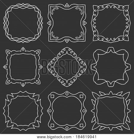 Doodle set hand drawn element for frames, logo, yoga, ethnic design. Set No. 15 of 9 items. Vector illustration.