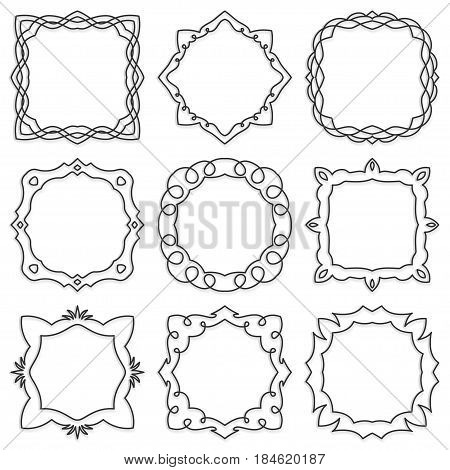 Doodle set hand drawn element for frames, logo, yoga, ethnic design. Set No. 14 of 9 items. Vector illustration.