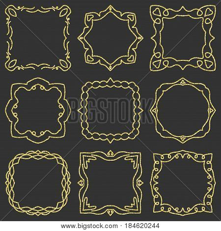Doodle set hand drawn element for frames, logo, yoga, ethnic design. Gold, glitter, glitter. Set No. 3 of 9 items. Vector illustration.