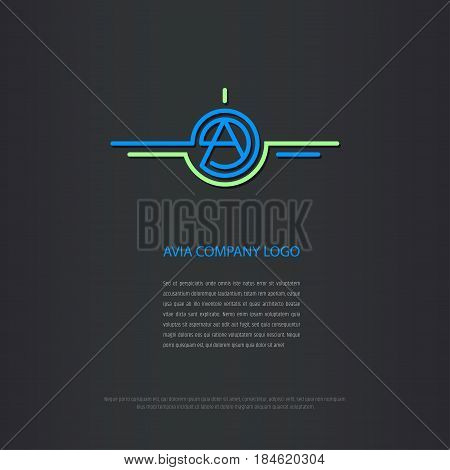 Logo design for avia company, plane construction company, avia traffic company. Vector logo has capital A letter in the center. Business card design included.