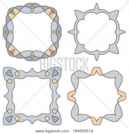 Doodle set hand drawn element for frames, logo, yoga, ethnic design. Set No. 21 of 9 items. Vector illustration.