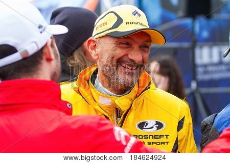 Moscow, Russia - 12 June 2016: world championship WTCC at the Moscow Raceway. Gabriele Tarquini team Lada Sport Rosneft greets fans