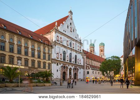 Neuhauser Street In Munich At The Sunset, Germany