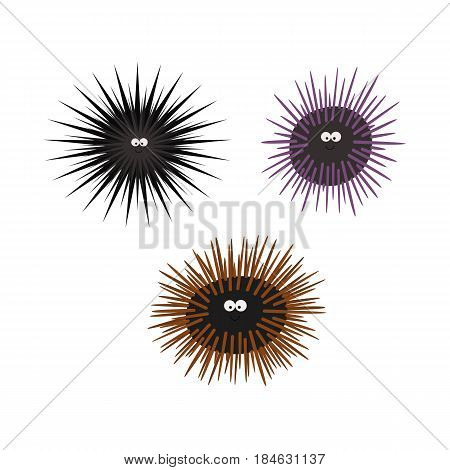 Urchin animal cartoon character. Set black brown purple. Isolated on white background. Vector illustration for children