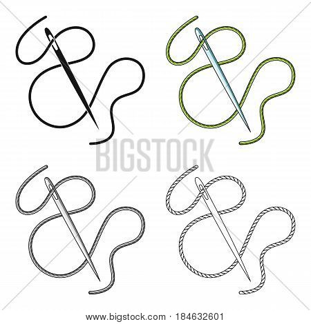Green thread and needle eye.Sewing or tailoring tools kit single icon in cartoon style vector symbol stock web illustration.