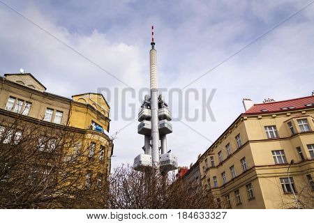 Prague Skyline With Zizkov Television Tower Transmitter