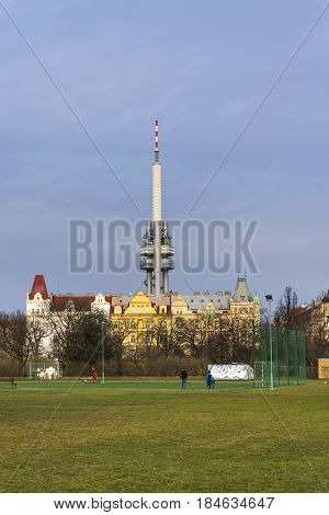 Prague Skyline With Zizkov Television Tower Transmitter