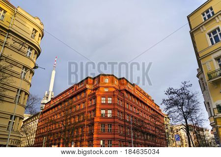 Prague Skyline With Zizkov Television Tower Transmitter