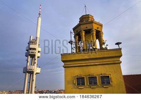Prague Skyline With Zizkov Television Tower Transmitter
