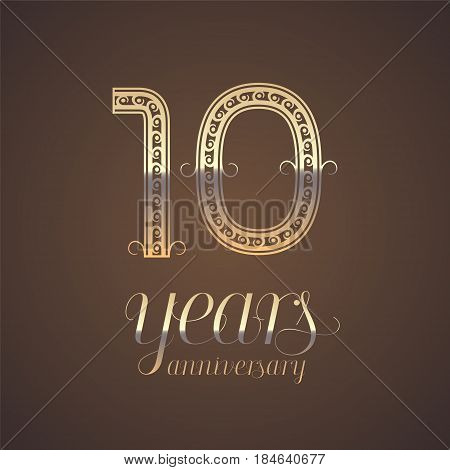 10 years anniversary vector icon symbol. Graphic design element with golden number for 10th anniversary greeting card