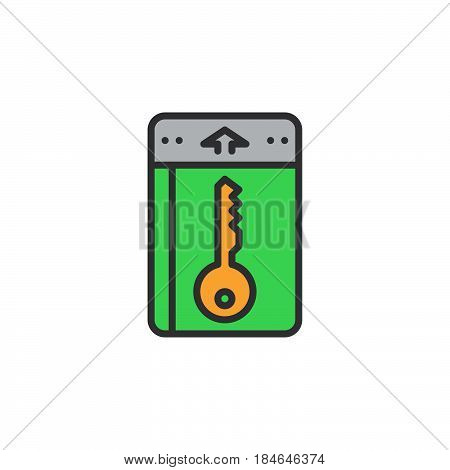 Room key keylock line icon filled outline vector sign linear colorful pictogram isolated on white. Symbol logo illustration