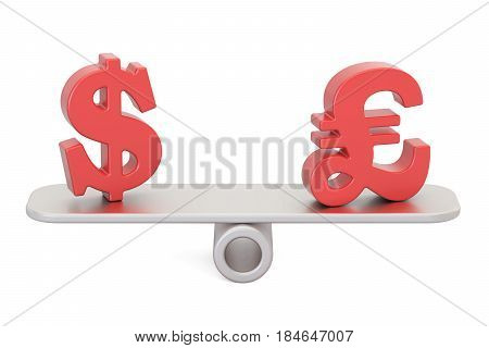 Dollar or Pound Sterling balance concept. 3D rendering isolated on white background