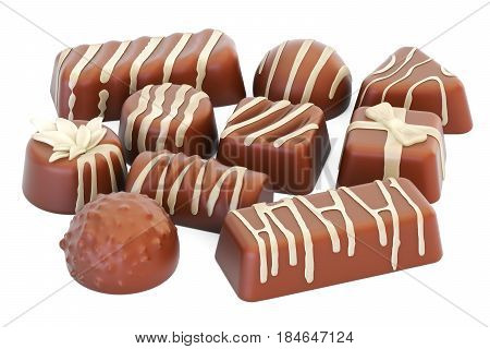 Milk variety chocolate candies 3D rendering isolated on white background