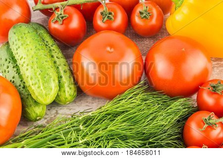 Cucumber, Cherry Tomatoes, Yellow Bell Pepper And Dill. Vegetarian Healthy Food