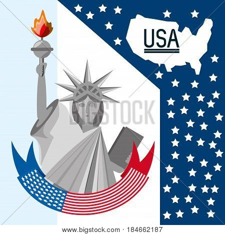 beauty statue of liberty with amercan ribbon, vector illustration