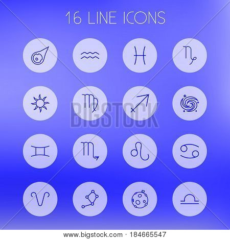 Set Of 16 Horoscope Outline Icons Set.Collection Of Capricorn, Virgo, Libra And Other Elements.